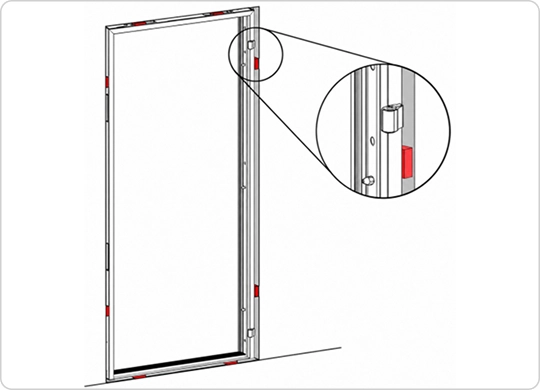 Fixing the frame with wedges at top and bottom