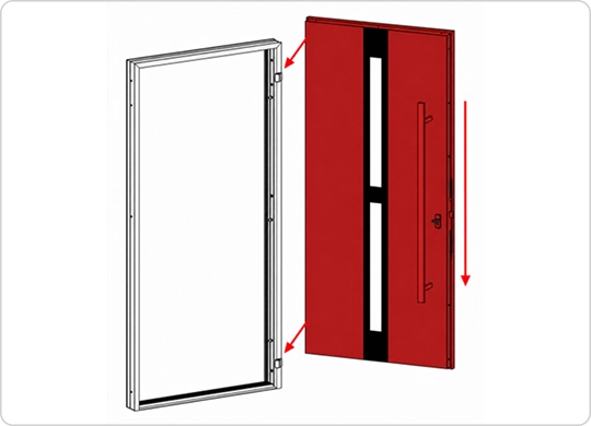 Hanging the door leaf on the frame hinges
