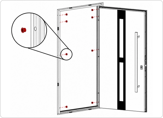 Covering the frame fixing openings with the supplied caps