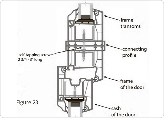 H-shape connecting profile joining the door frame to the transom sash